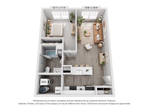 The Vernon 1 Bedroom Apartment Floor Plan at Meadows at Sunbury